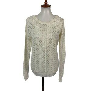 Sea Bleu Women’s Sweater Crochet XS White Long Sleeve Oversized Crewneck